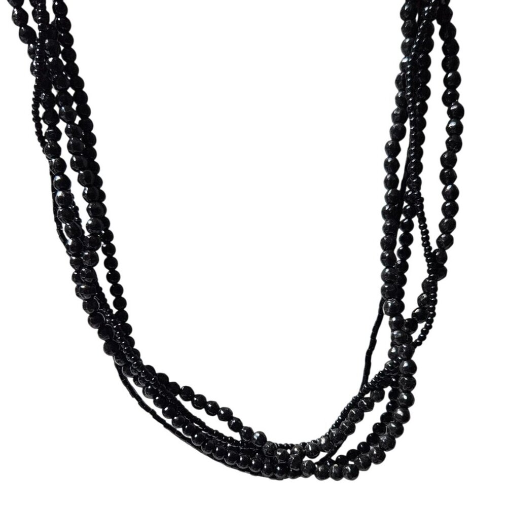 Elegant Black Beaded Multi Strand Necklace Retro 50s 60s Fashion Jewelry Women